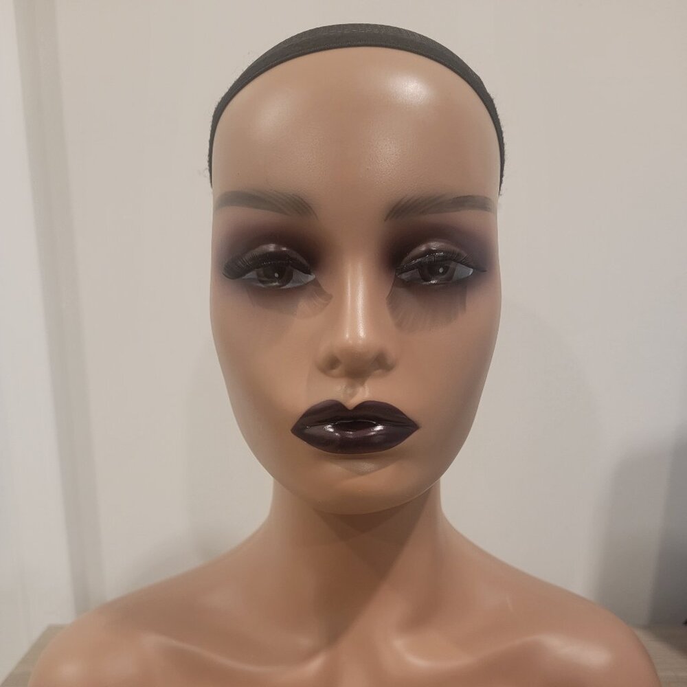 Realistic Female Mannequin Head with Make-Up and Lashes (Brown)
